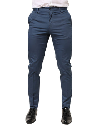 Pantalones de vestir para hombre de algodón azul a media cintura