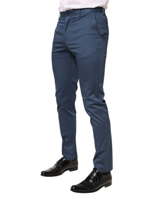 Pantalones de vestir para hombre de algodón azul a media cintura