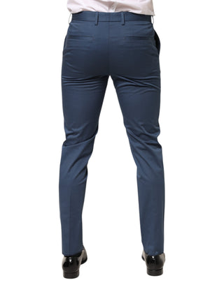 Pantalones de vestir para hombre de algodón azul a media cintura