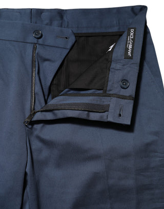 Pantalones de vestir para hombre de algodón azul a media cintura