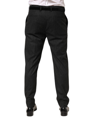 Schwarze Baumwoll-Mid-Waist-Stoffhose