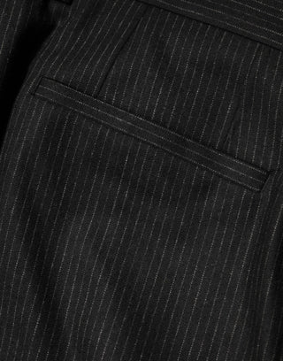 Schwarze Baumwoll-Mid-Waist-Stoffhose