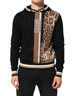 Schwarzer Kapuzenpullover mit schwarzem Leoparden-Logo