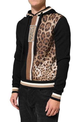 Schwarzer Kapuzenpullover mit schwarzem Leoparden-Logo