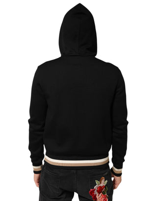 Schwarzer Kapuzenpullover mit schwarzem Leoparden-Logo