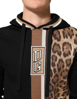 Schwarzer Kapuzenpullover mit schwarzem Leoparden-Logo