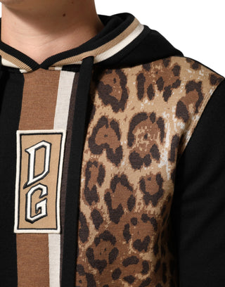 Schwarzer Kapuzenpullover mit schwarzem Leoparden-Logo