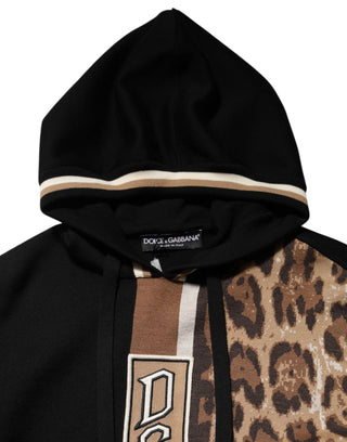 Schwarzer Kapuzenpullover mit schwarzem Leoparden-Logo