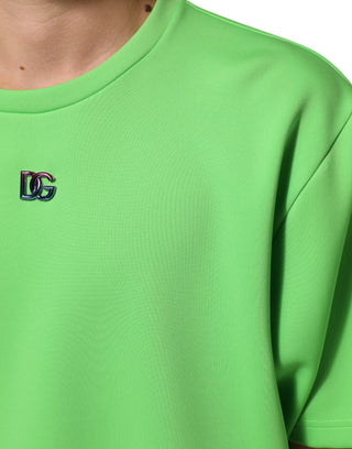 Grünes Logo Rundhals-T-Shirt mit kurzen Ärmeln
