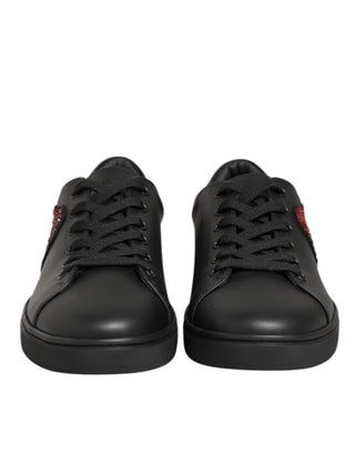 Schwarze Leder-Kristallherz-Sneaker