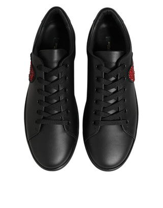 Schwarze Leder-Kristallherz-Sneaker