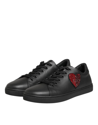 Schwarze Leder-Kristallherz-Sneaker