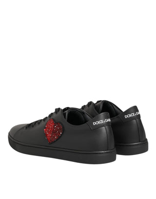 Schwarze Leder-Kristallherz-Sneaker