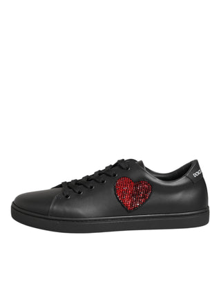 Schwarze Leder-Kristallherz-Sneaker