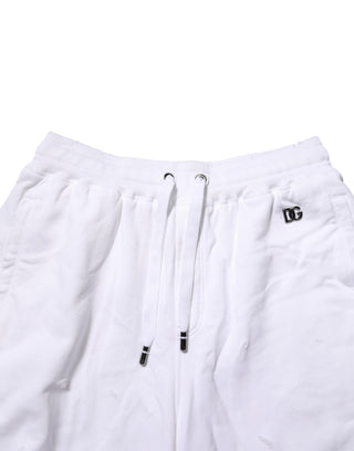 White Distressed Cotton Men Bermuda Shorts