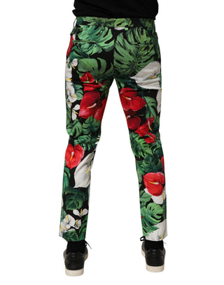 Mehrfarbige Baumwollhose mit Blumenmuster und schmal zulaufendem Bein
