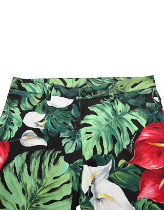 Mehrfarbige Baumwollhose mit Blumenmuster und schmal zulaufendem Bein