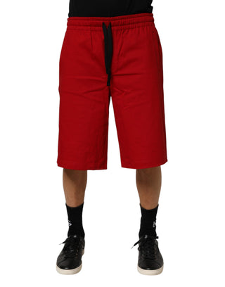 Pantalones bermuda de algodón rojo para hombre con cintura media y cordón