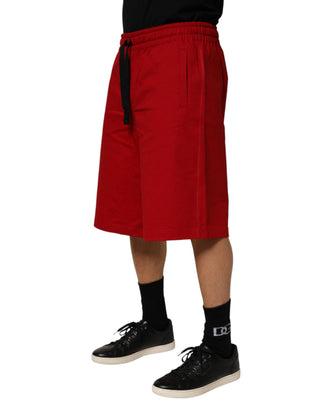 Pantalones bermuda de algodón rojo para hombre con cintura media y cordón