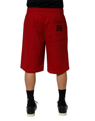 Pantalones bermuda de algodón rojo para hombre con cintura media y cordón