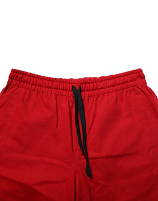 Pantalones bermuda de algodón rojo para hombre con cintura media y cordón