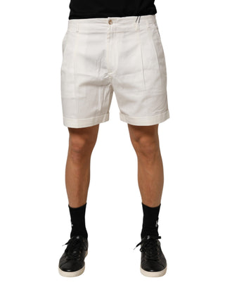 Weiße Herren-Bermudashorts aus Baumwolle mit mittlerer Bundhöhe