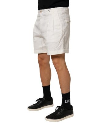 Weiße Herren-Bermudashorts aus Baumwolle mit mittlerer Bundhöhe