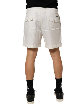 Weiße Herren-Bermudashorts aus Baumwolle mit mittlerer Bundhöhe