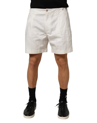 Weiße Herren-Bermudashorts aus Baumwolle mit mittlerer Bundhöhe