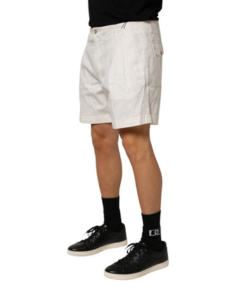 Weiße Herren-Bermudashorts aus Baumwolle mit mittlerer Bundhöhe