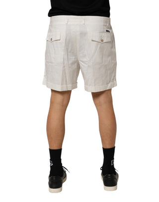 Weiße Herren-Bermudashorts aus Baumwolle mit mittlerer Bundhöhe
