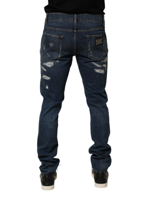 Blaue zerfetzte Baumwoll-Skinny-Jeans für Herren