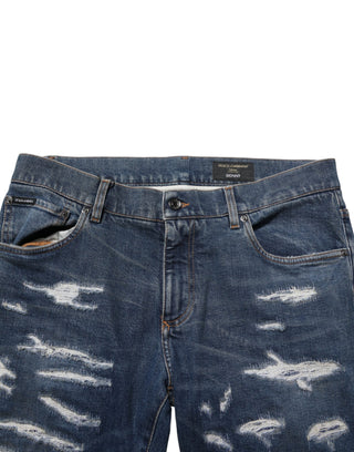 Blaue zerfetzte Baumwoll-Skinny-Jeans für Herren