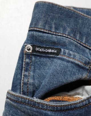 Blaue zerfetzte Baumwoll-Skinny-Jeans für Herren