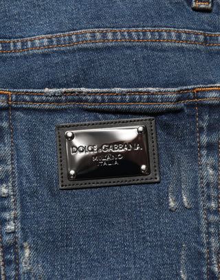 Blaue zerfetzte Baumwoll-Skinny-Jeans für Herren