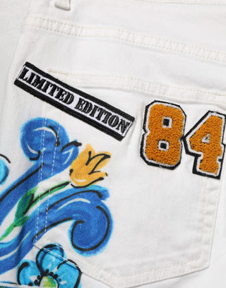 White Graffiti Print Skinny GOLD Denim Jeans