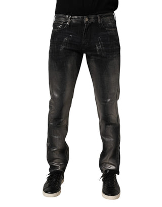 Jeans de mezclilla ajustados lavados negros para hombre