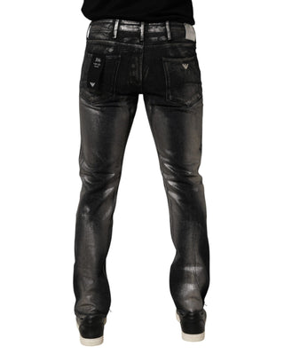 Schwarze Washed Slim Fit Herren Jeanshose