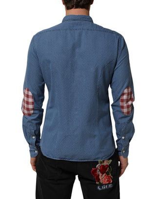 Blaues langärmliges Slim-Fit Freizeithemd aus Baumwolle mit Kragen