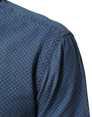 Blaues langärmliges Slim-Fit Freizeithemd aus Baumwolle mit Kragen