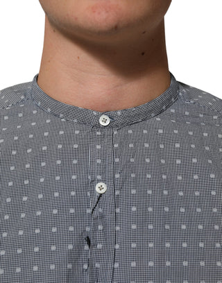 Gray Polka Dot Cotton Button Down Long Sleeves Shirt