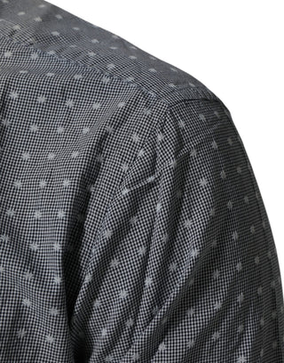 Gray Polka Dot Cotton Button Down Long Sleeves Shirt