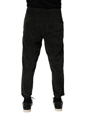 Schwarze Mid-Waist Cropped Kordhosen für Herren