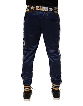 Blaue Nylon-Joggerhose mit mittlerer Bundhöhe