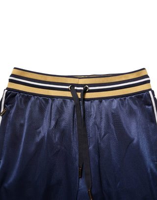 Blaue Nylon-Joggerhose mit mittlerer Bundhöhe