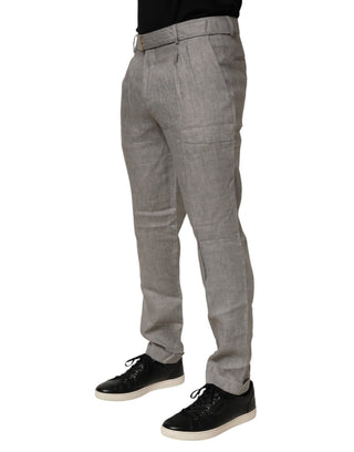 Gray Mid Waist Dress Formal Skinny Men Pants