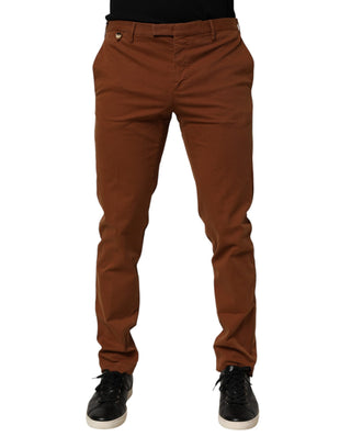 Pantalones chinos ajustados marrones para hombre de cintura media