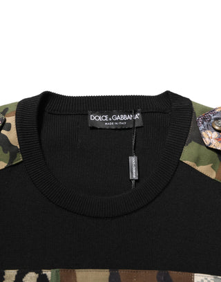 Black Patchwork Crew Neck Pullover Sweater