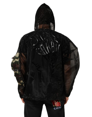 Schwarzer Camouflage-Kapuzenpullover für Herren mit durchgehendem Reißverschluss