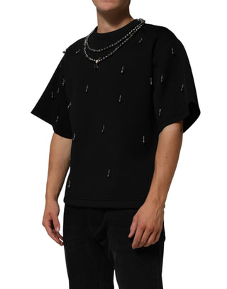 Schwarzes Polyester-T-Shirt mit Halskettenverzierung